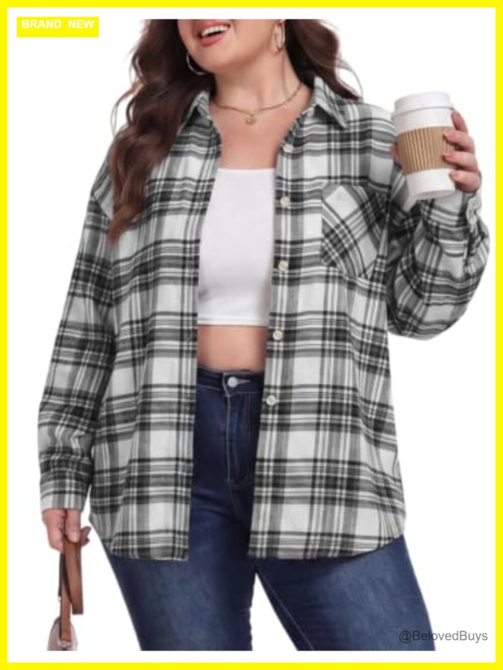 Plus Size Flannel Plaid Button Down Shirt Relaxed Fit Long Sleeve